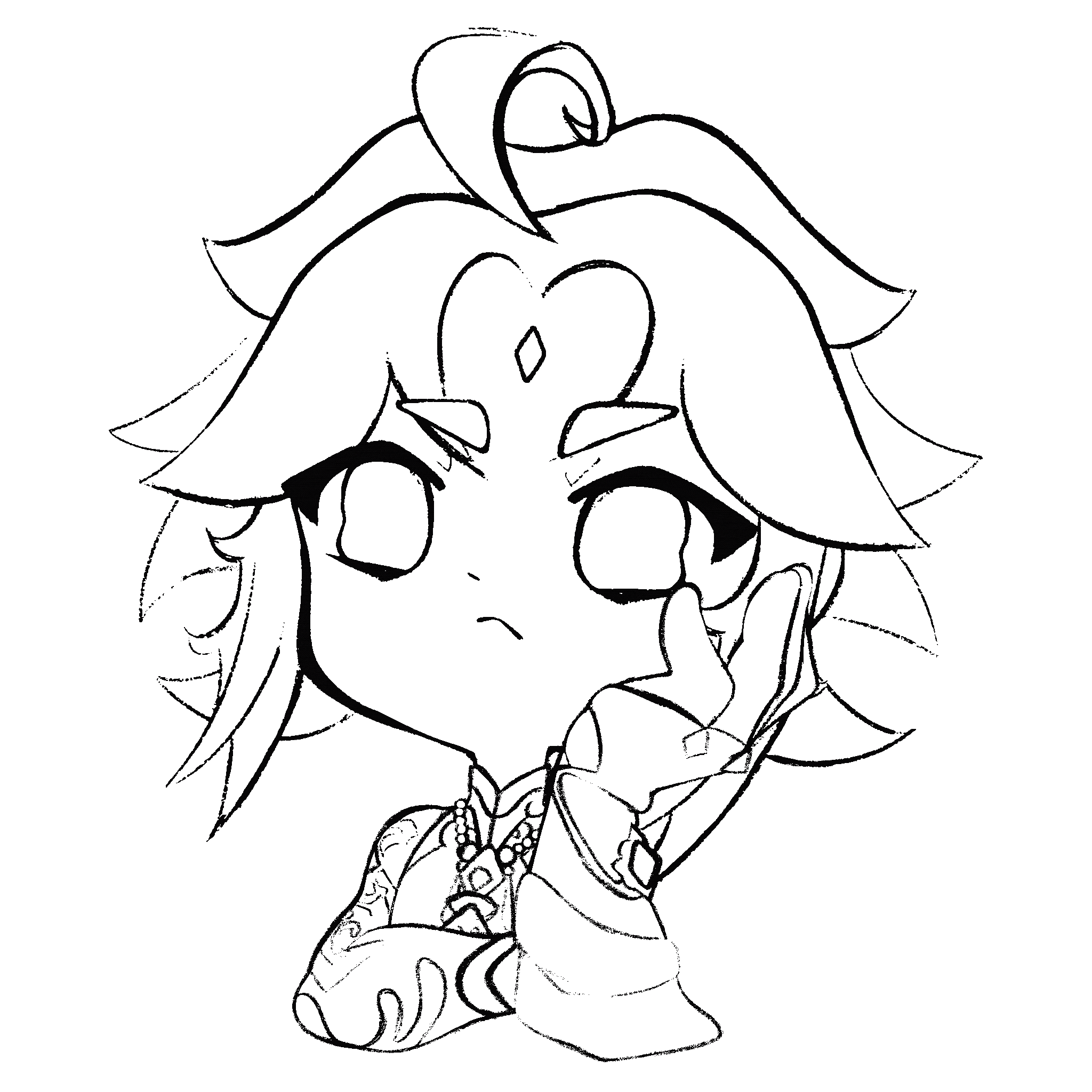 Xiao from "Genshin Impact" fan merch sticker and button design (RiverCocoa-2023)